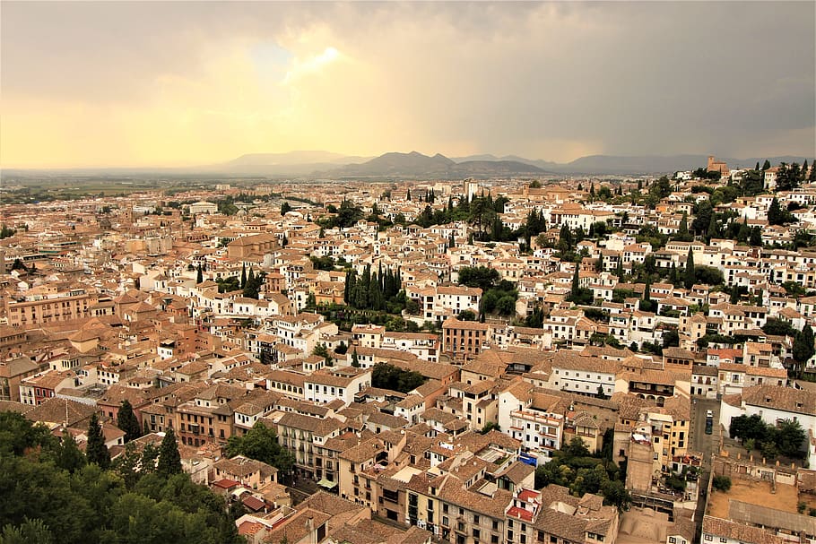 granada, panorama, spain, landscape, andalusia, church, mountains HD wallpaper