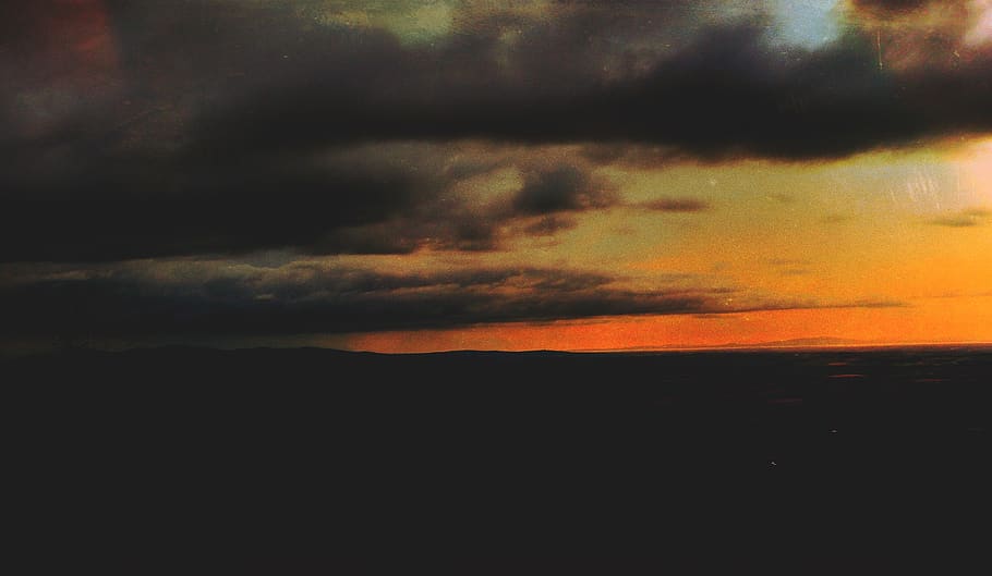 sky, clouds, moody, landscape, hills, orange, black, silhoutte HD wallpaper