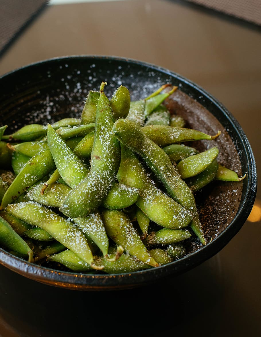 Green Bean, bowl, delicious, edamame, food, legume, pods, salt, HD wallpaper