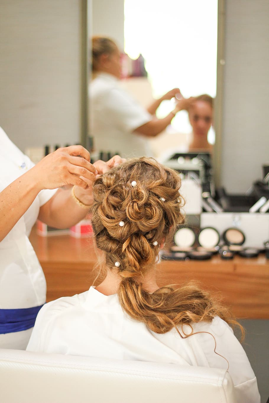 Bride Getting Her Hair Done, adult, beautiful, blonde hair, care