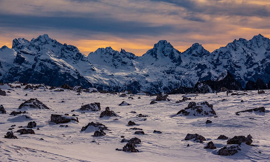 snow covered mountain under cloudy sky, outdoors, nature, mountain range HD wallpaper