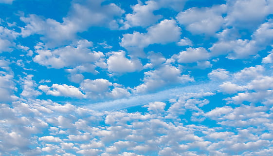 scattered white clouds, sky, cloud - sky, beauty in nature, blue HD wallpaper