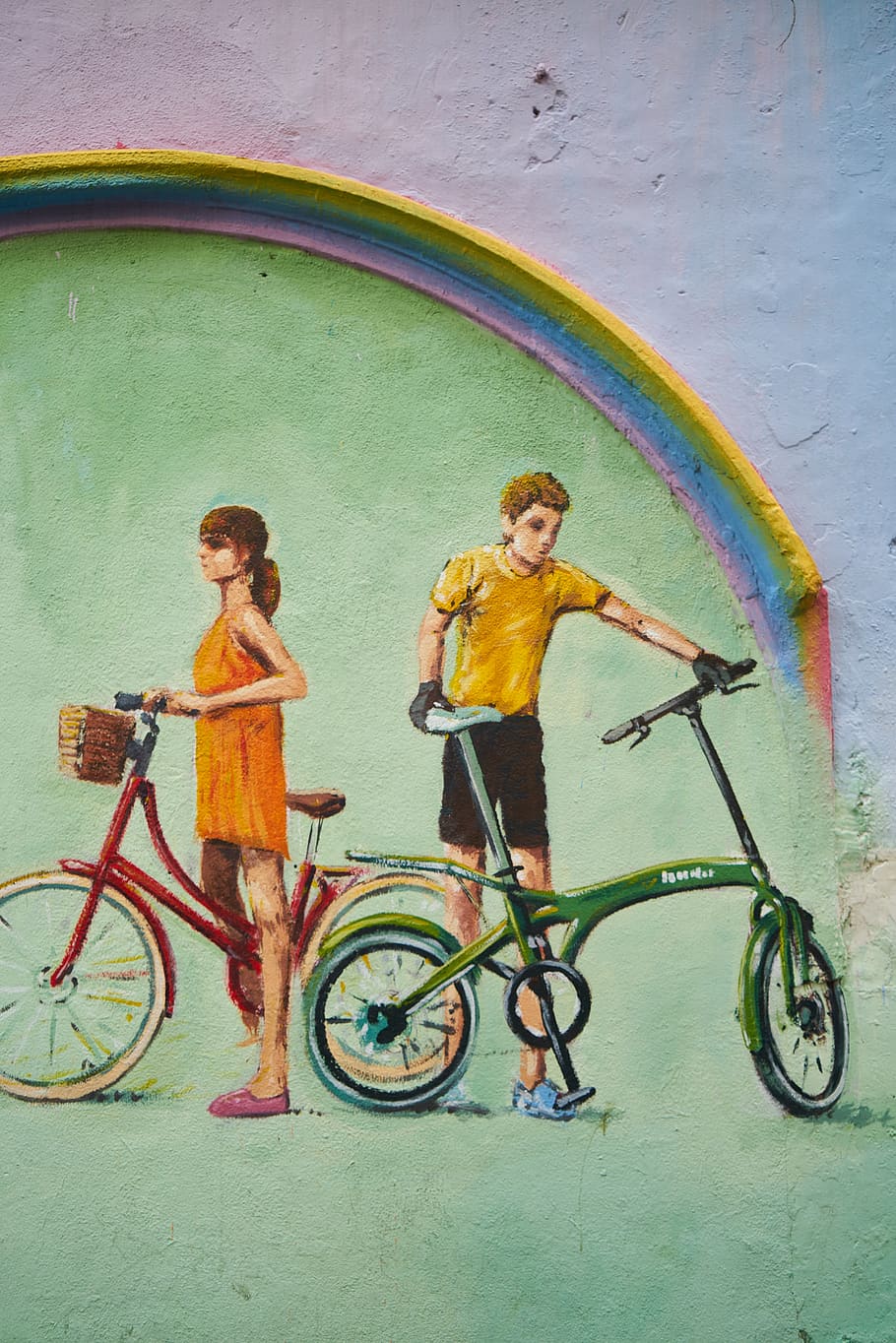 graffiti, bicycle, wall, art, street, urban, color, painting HD wallpaper