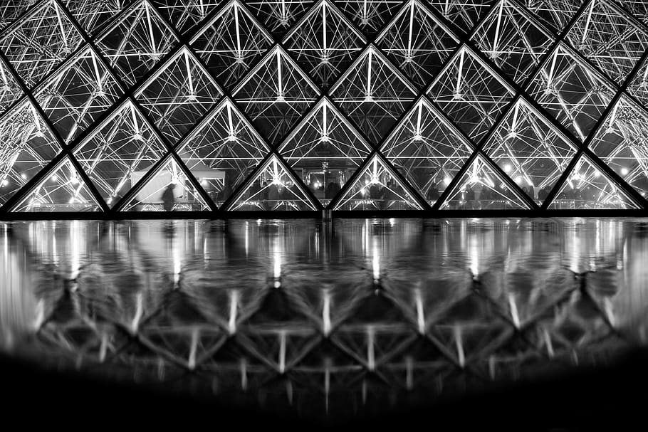 france, paris, louvre, reflection, pyramid, wallpaper, architecture HD wallpaper