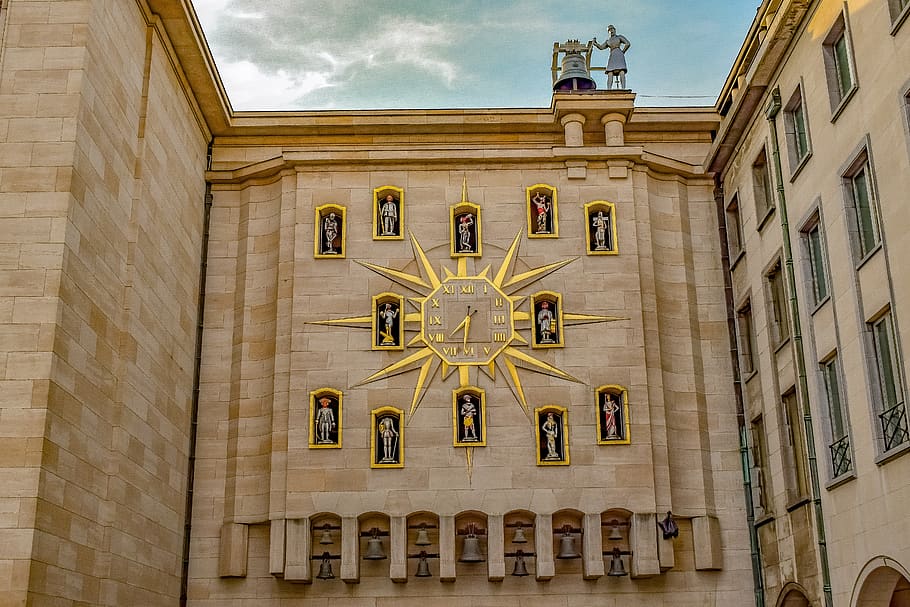 clock, wall, time, hours, building, architecture, sightseeing HD wallpaper