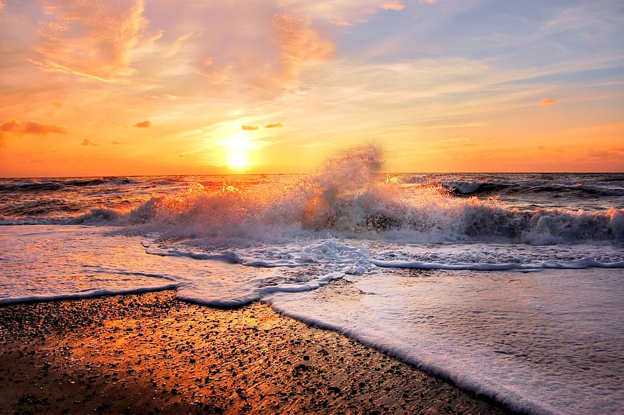 wave, sun, water, ocean, sea, sky, beach, summer, vacations HD wallpaper