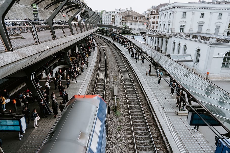 train track, rail, transportation, railway, human, person, vehicle HD wallpaper