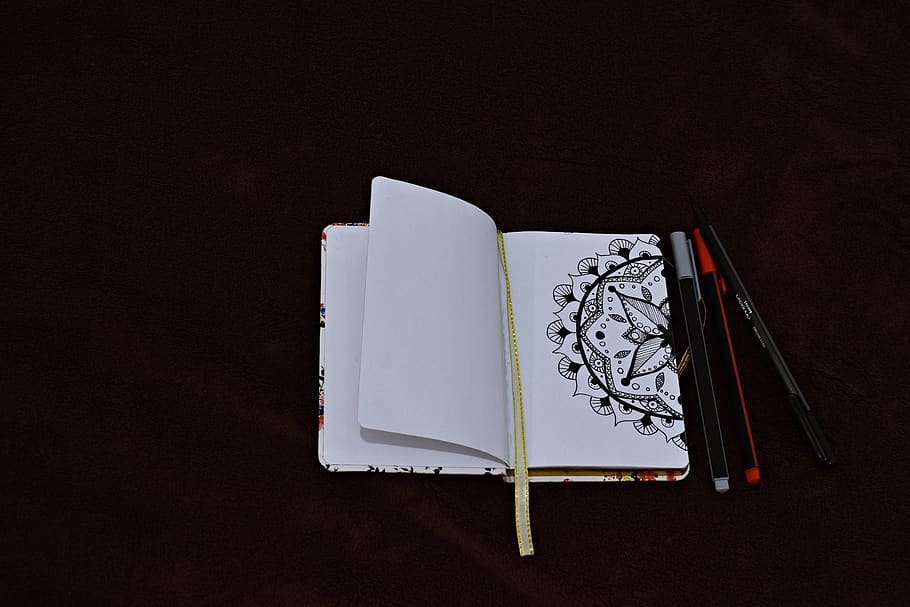 Notebook Beside Pen, drawing, page, pens, paper, no people, indoors HD wallpaper