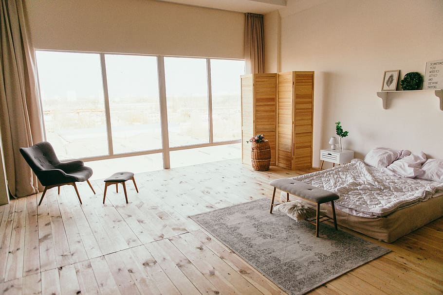 Photo of Bedroom, architecture, carpet, chair, daylight, furnitures HD wallpaper