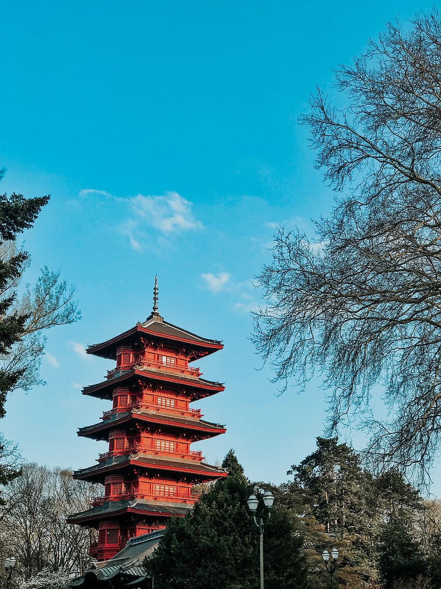 Red Multi-storey Building, ancient, architecture, Asian architecture HD wallpaper