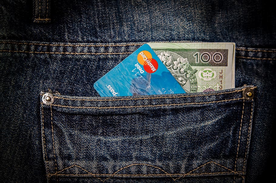 money, bills, notes, dollars, finance, cash, credit card, jeans HD wallpaper