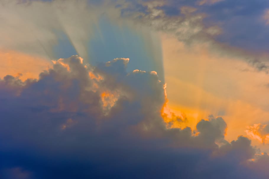 simple, blue, landscape, sky, gold, sunset, cloud - sky, beauty in nature HD wallpaper