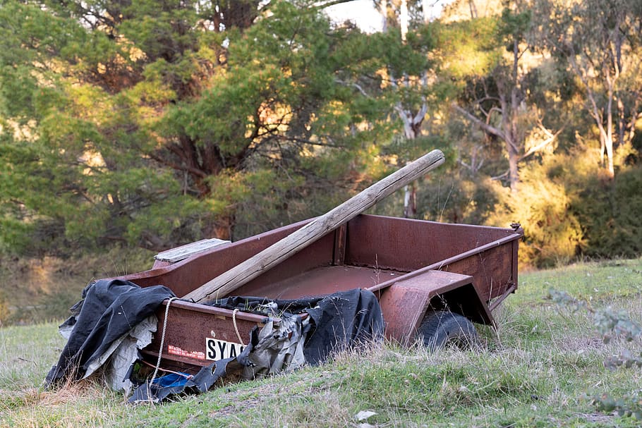 trailer, rusty, old, abandoned, rusted, wreck, corrosion, weathered HD wallpaper
