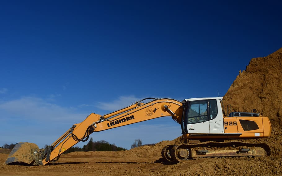 excavators, clay, open pit mining, sky, work, removal, shovel HD wallpaper