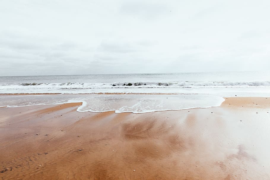sky, wafe, water, winter, snow, seashore, ocean, land, beach HD wallpaper