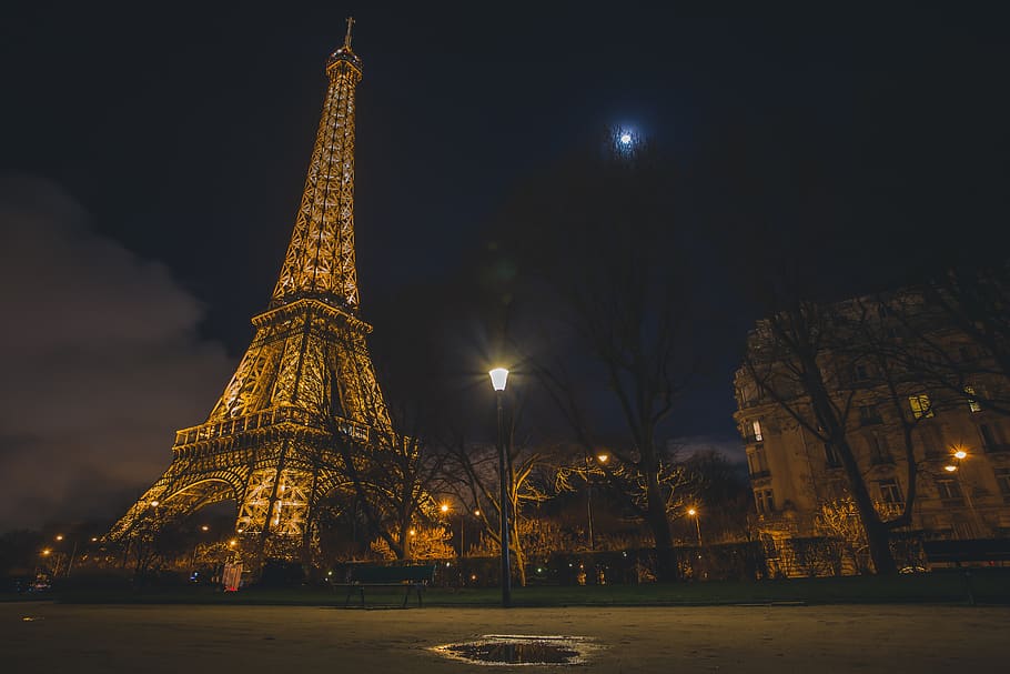 Eiffel Tower, architecture, city, evening, low angle shot, perspective HD wallpaper