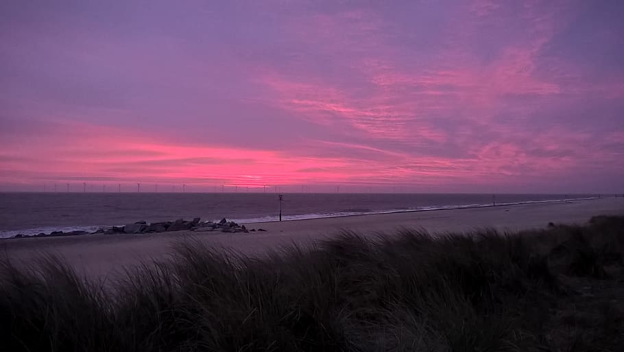 sunrise, pink, sky, nature, purple, clouds, dawn, water, morning HD wallpaper