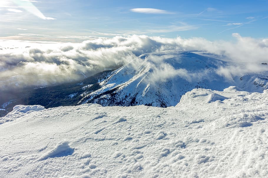 mountain under blue sky, nature, outdoors, ice, snow, sudety HD wallpaper