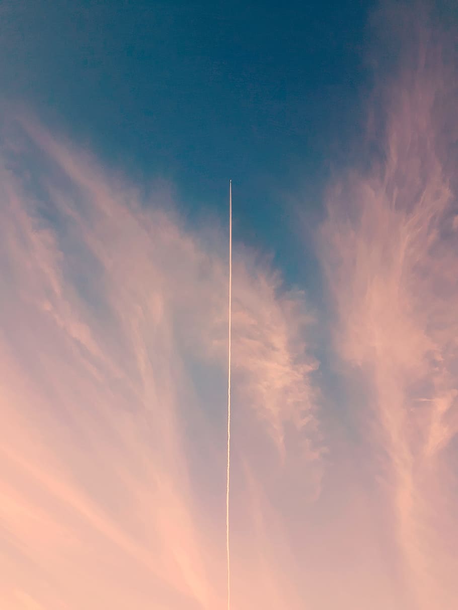 Blue Skies, bright, clouds, cloudy sky, condensation trails, contrails HD wallpaper