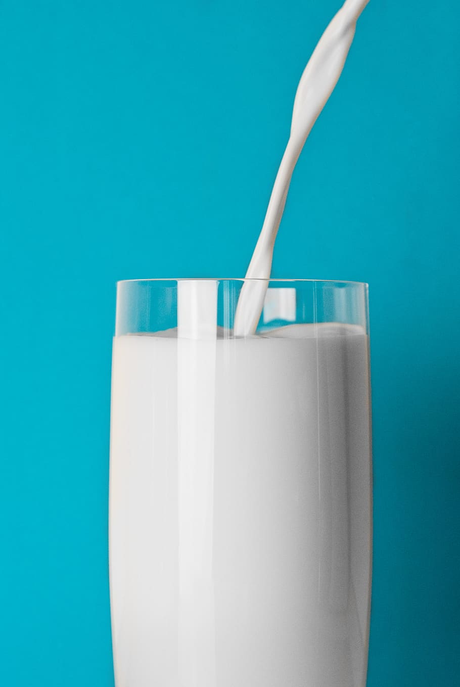 glass, milk, drink, colored background, blue, studio shot, indoors HD wallpaper