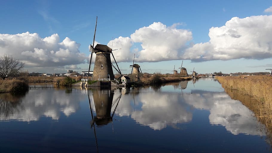 kinderdijk, mill, mills, netherlands, holland, wicks, wind mill HD wallpaper