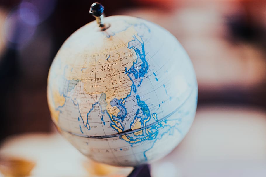white and teal desk globe, map, sphere, globe - man made object HD wallpaper