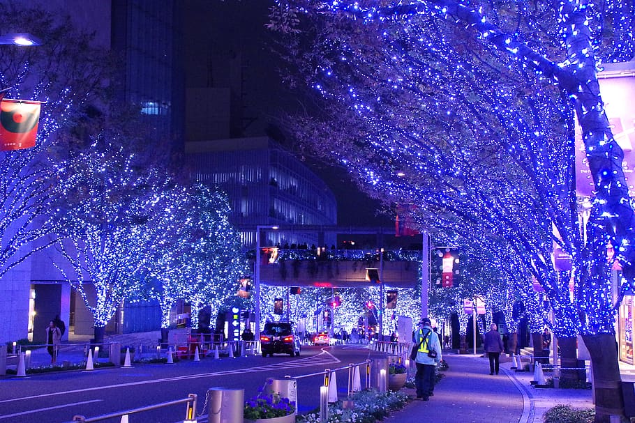 japan, tokyo, roppongi hills, christmas, illuminated, night, HD wallpaper