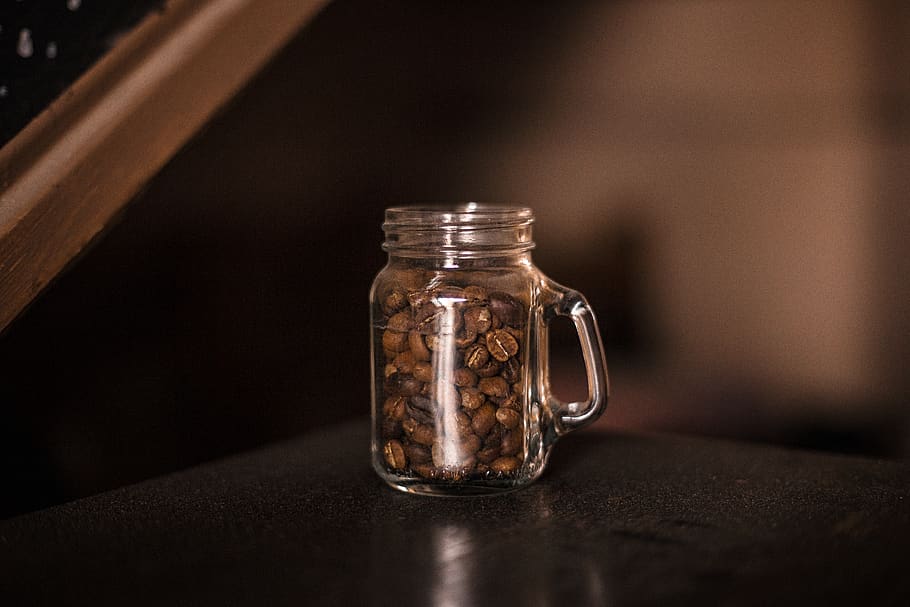 Filled Coffee Bean Clear Glass Mug, aromatic, beverage, caffeine, HD wallpaper