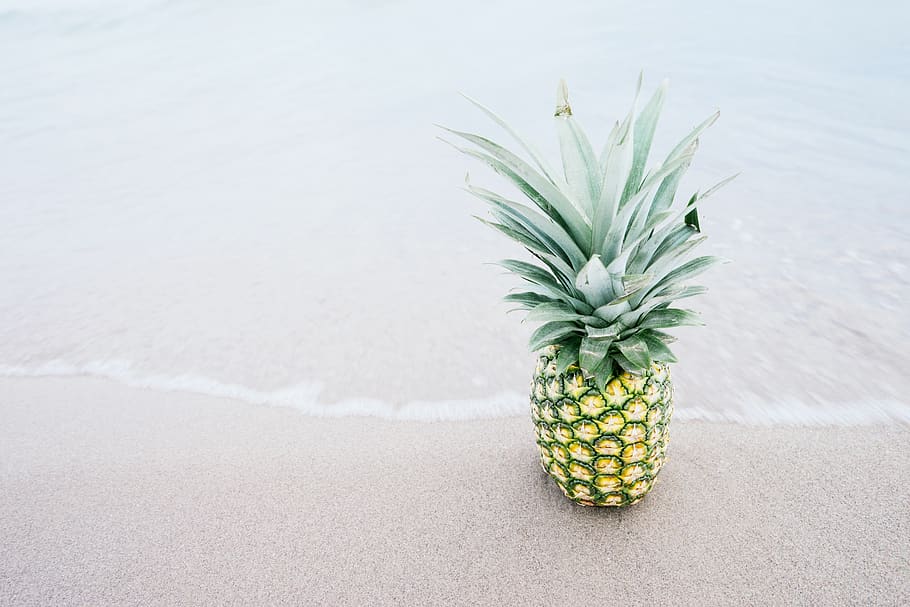 pineapple, fruit, beach, tropical, food, sand, fresh, healthy HD wallpaper