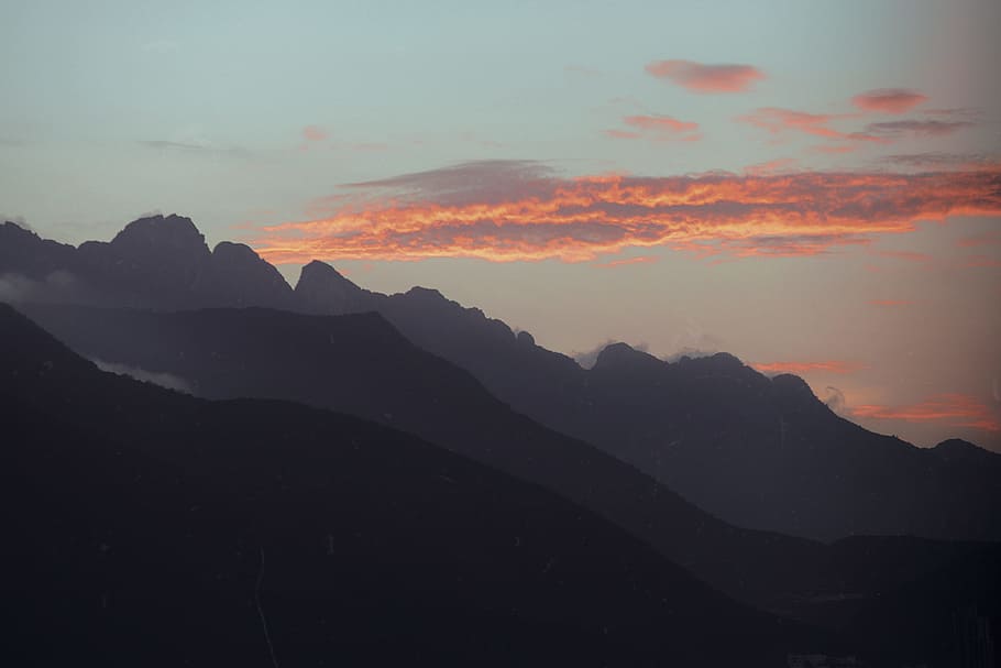 grey mountain during golden hour, ridge, sunset, sunrise, red HD wallpaper