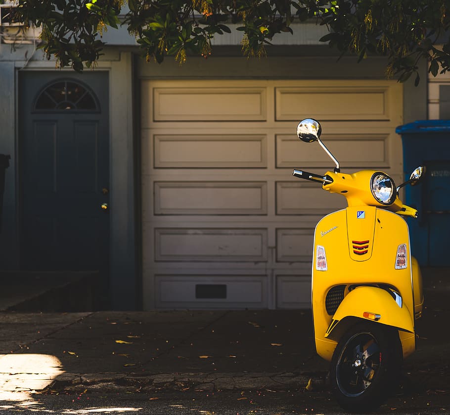 HD wallpaper: Vespa PX 150, blue and black PX150 motor scooter