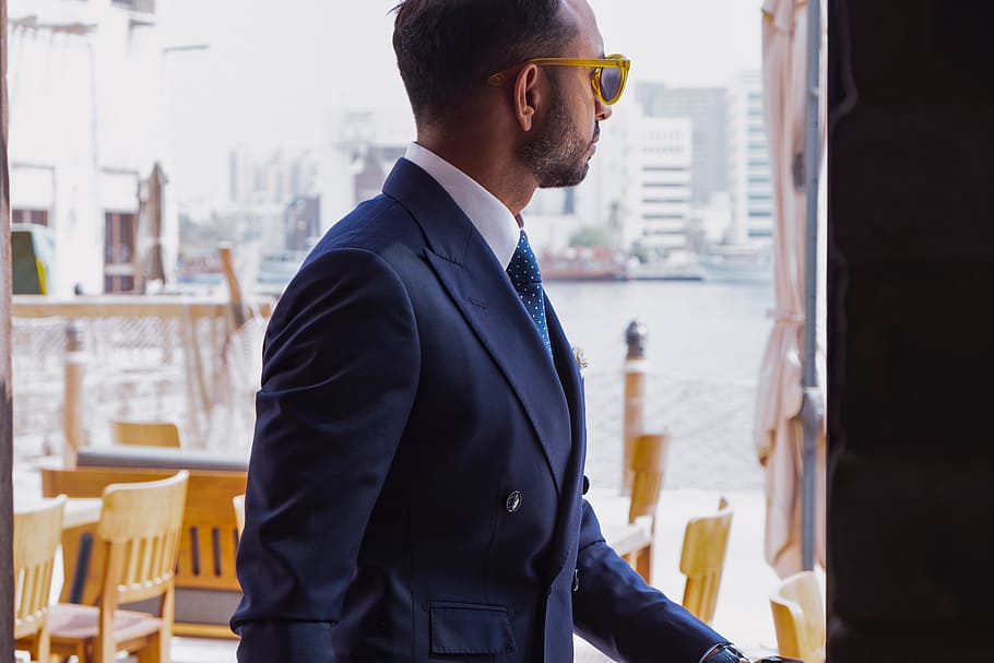 businessman, blue, suit, power, sunglasses, walking, distracted, HD wallpaper