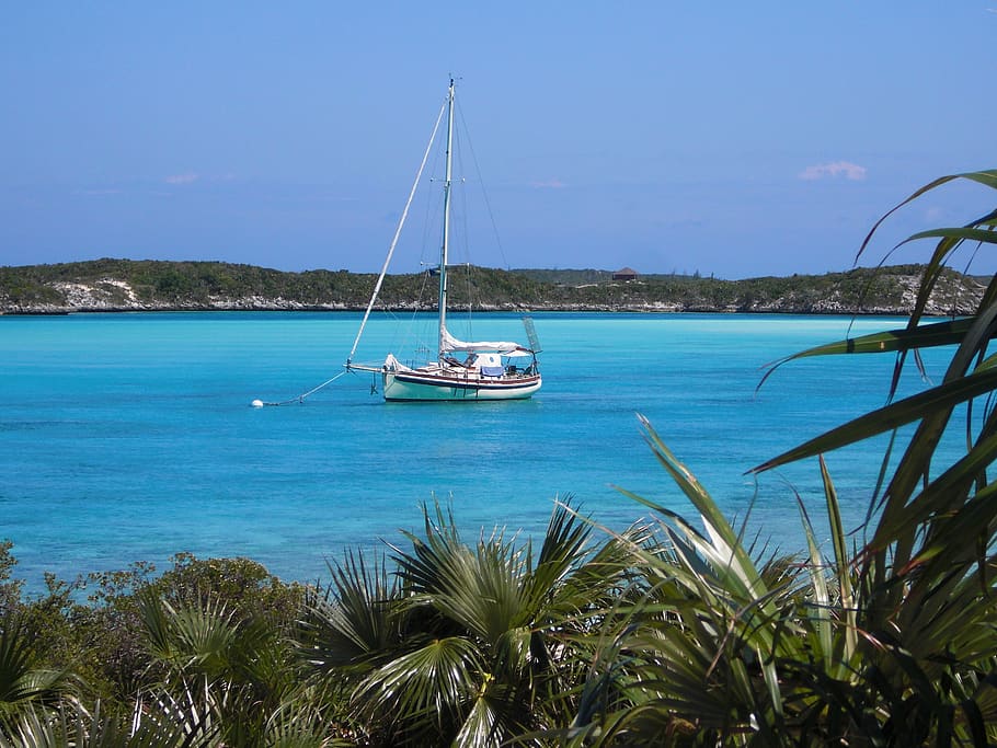 sailboat, vacation, bahamas, exumas, sailing, travel, caribbean, HD wallpaper
