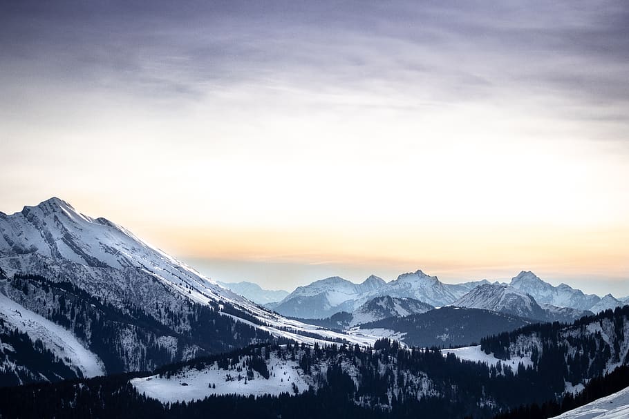 mountain range, outdoors, nature, peak, scenery, snow, ice HD wallpaper