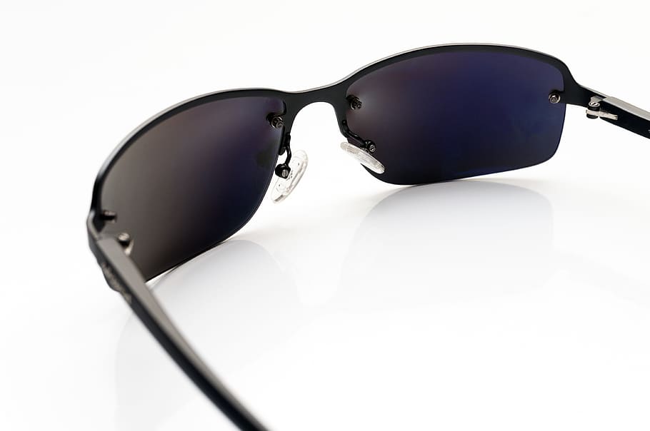 black sunglasses in white background, shade, eye, product, lens