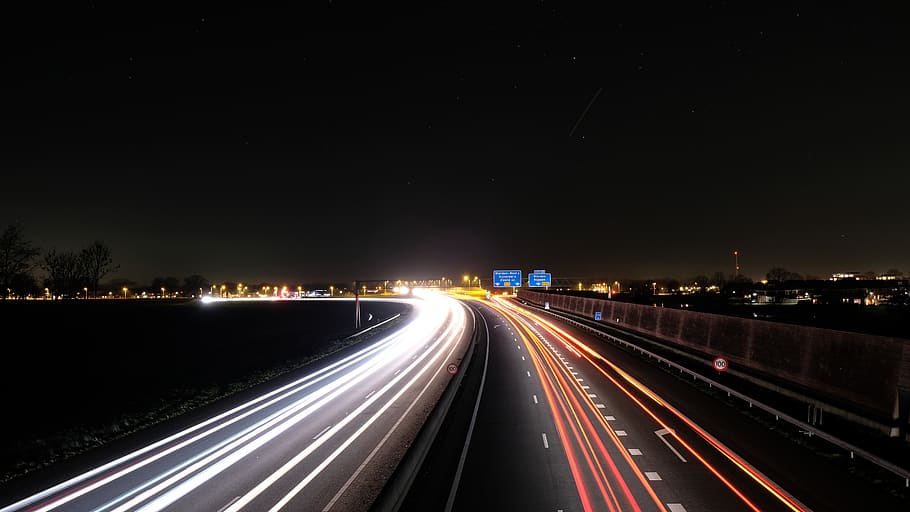 netherlands, wierden, illuminated, night, long exposure, motion HD wallpaper