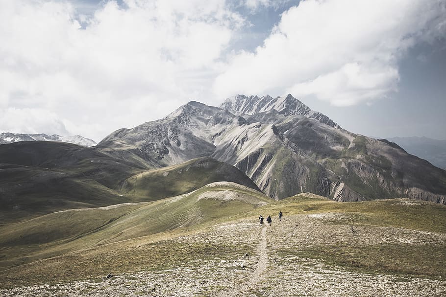 Green and Brown Mountain Under White Cloudy Sky Photo, daytime HD wallpaper