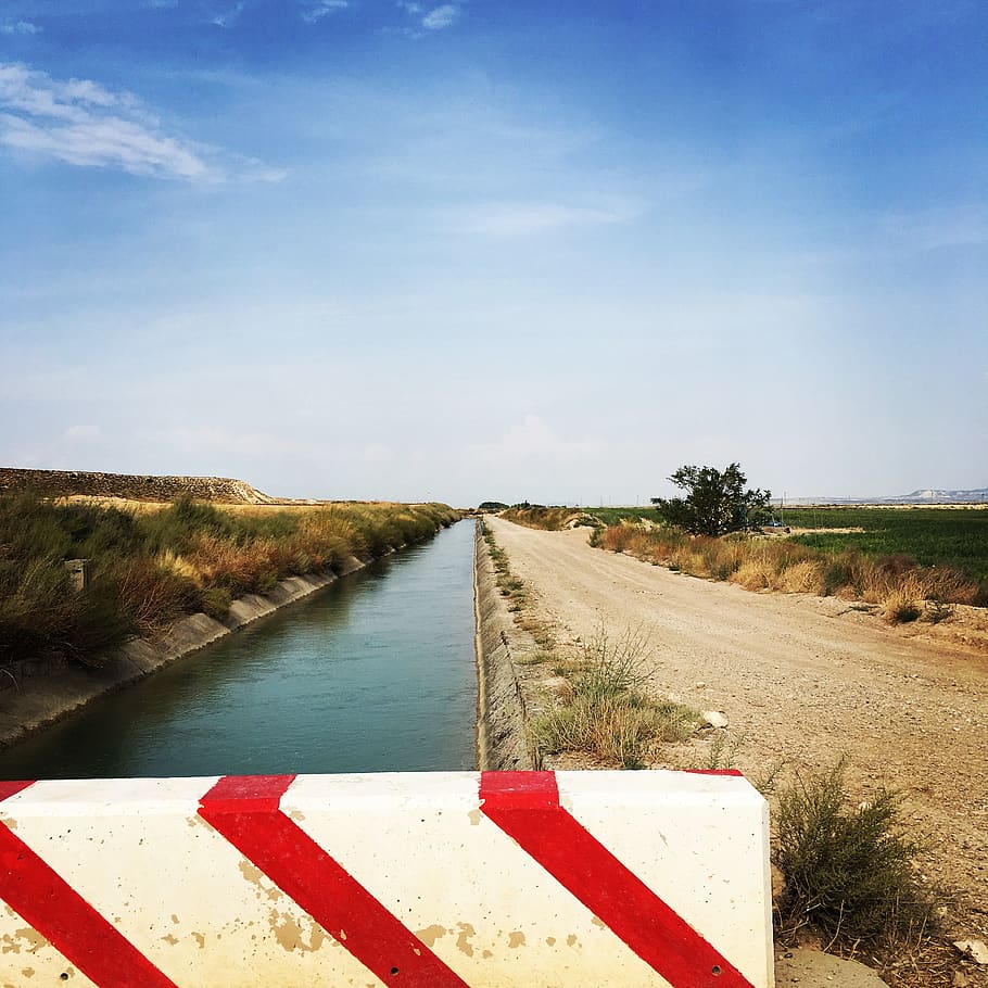 spain, tauste, landscape, channel, ditch, aragon, sky, day HD wallpaper