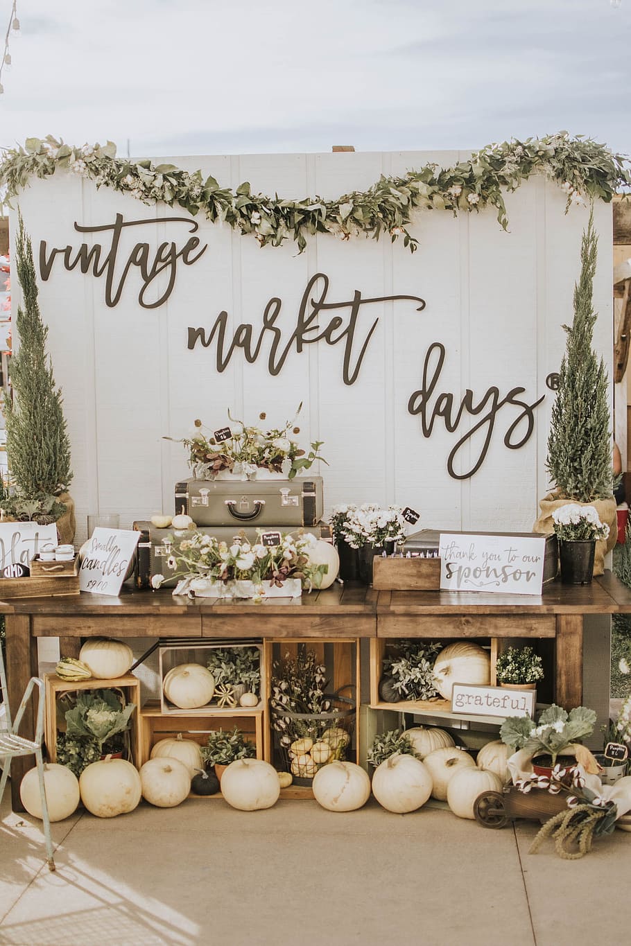 vintage market days sign, pumpkin, plant, type, lettering, signage HD wallpaper