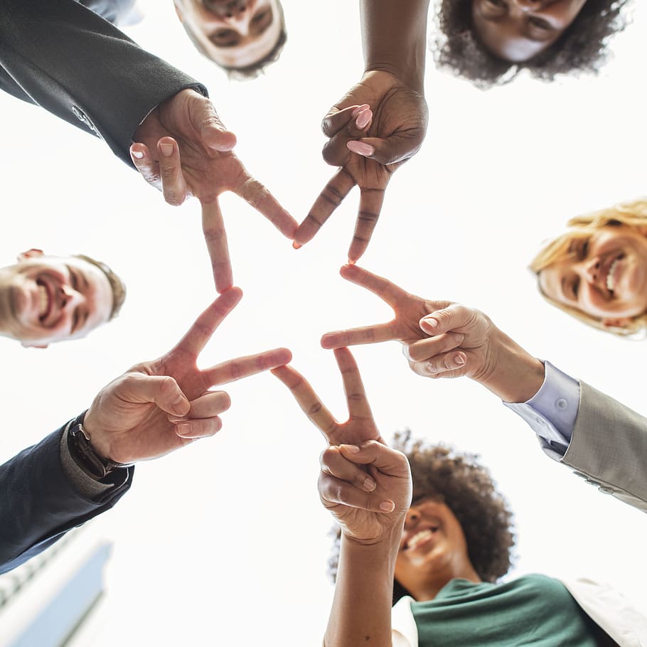 Group of People Forming Star on Their Hands, adult, business