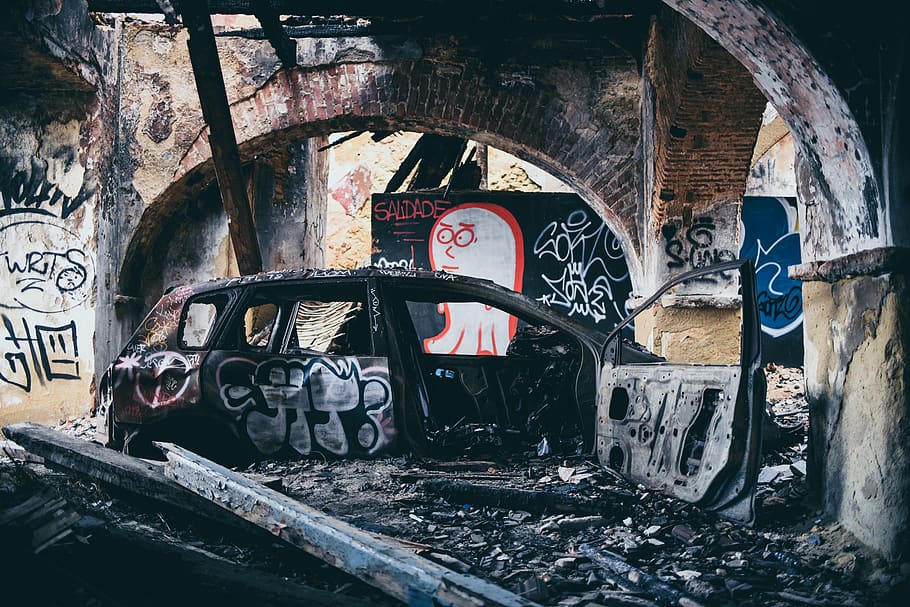 murals and graffiti on wall, car, sports car, automobile, transportation HD wallpaper