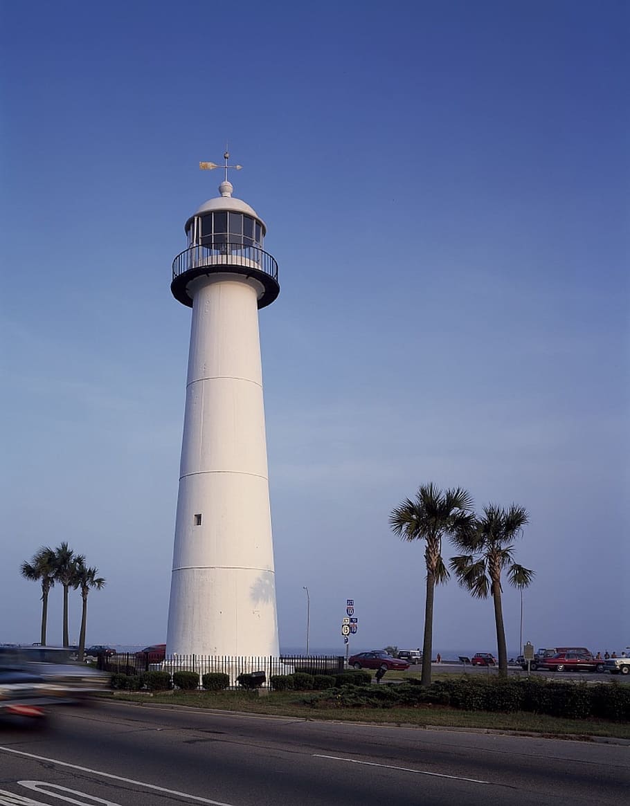 shore, beach, lighthouse, construction, high, height, guidance HD wallpaper