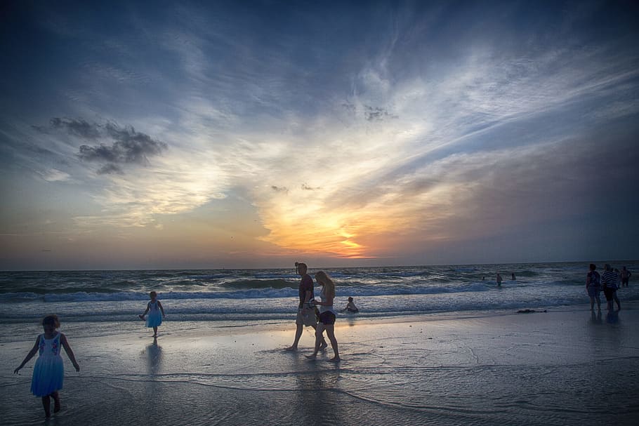 beach, sunset, florida, ocean, people, children, play, clouds HD wallpaper....