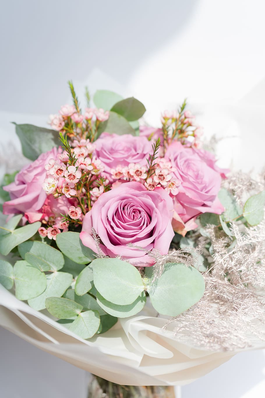 pink rose bouquet, flower, vasemfloral, petal, color, colour, HD wallpaper