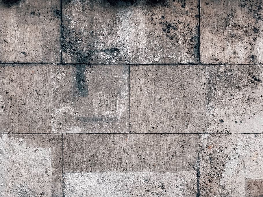 gray concrete block, backgrounds, full frame, wall - building feature HD wallpaper
