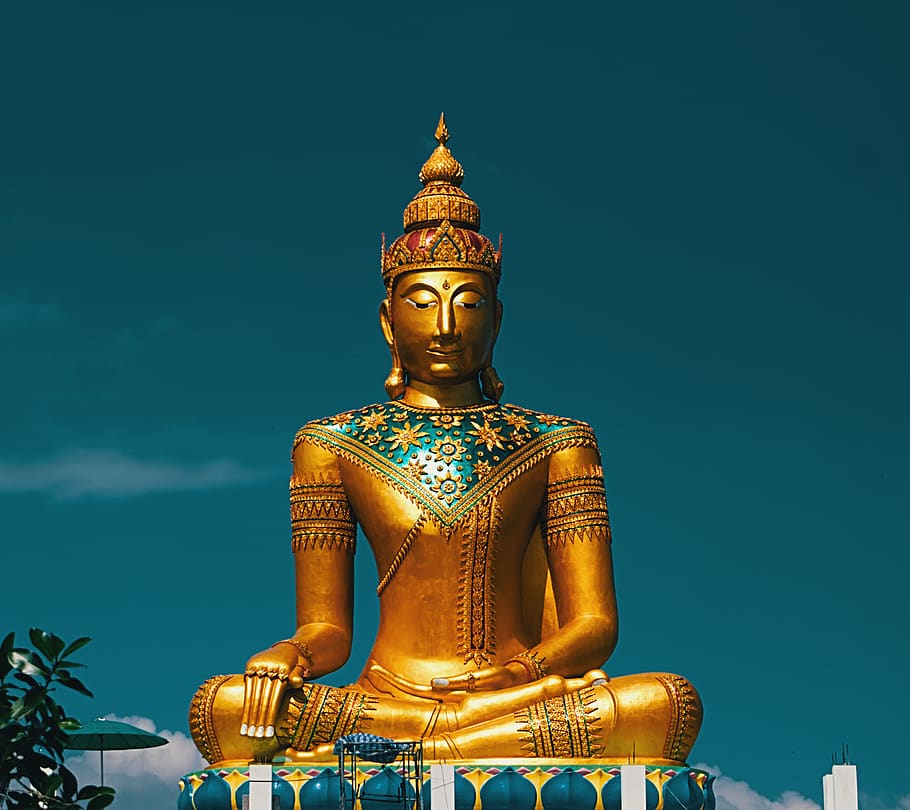 gold-colored Buddha statue, religion, sculpture, belief, art and craft HD wallpaper
