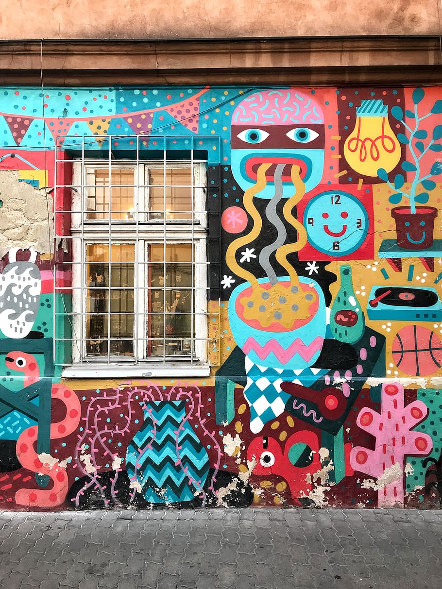 sea creature painted building, multi colored, building exterior HD wallpaper