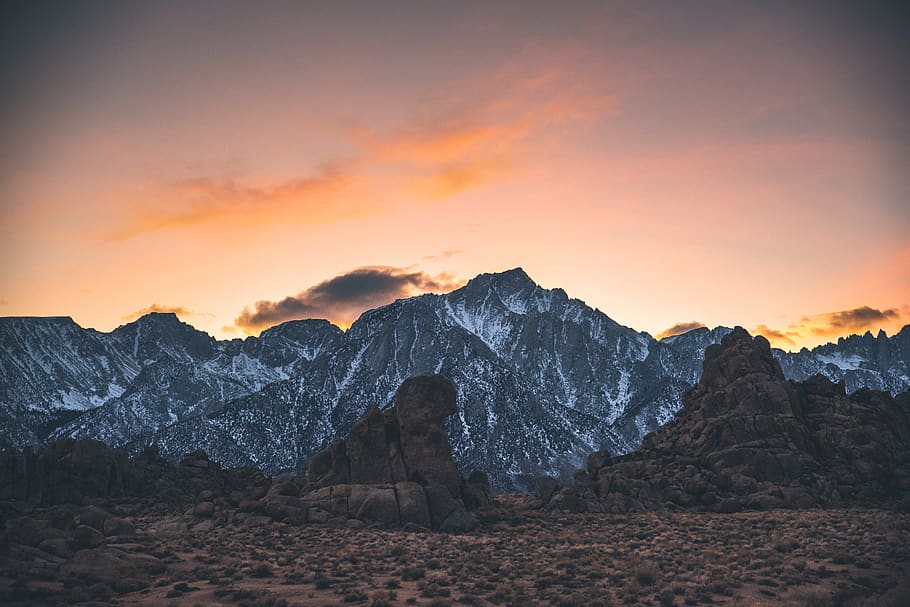 gray mountain during golden hour, sky, scenics - nature, beauty in nature HD wallpaper