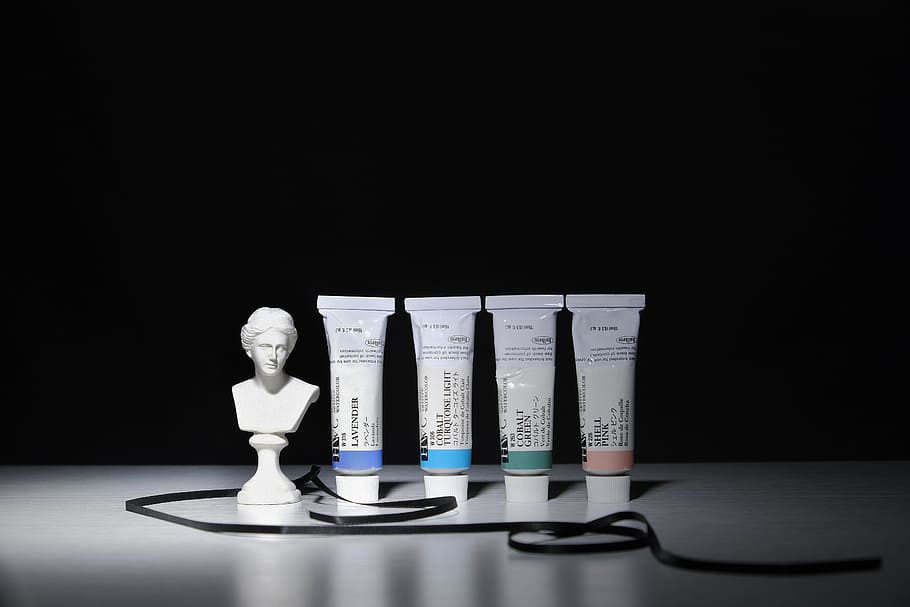 Closeup Photo of Labeled Soft-tubes, paint tubes, sculpture, indoors HD wallpaper