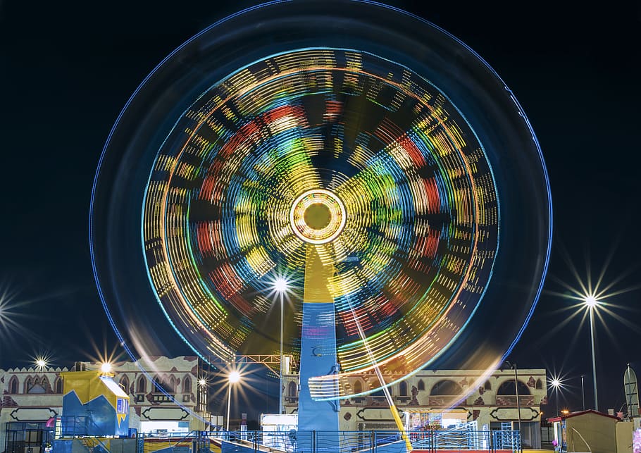 Time Lapse Photography of Ferris Wheel, art, background, big wheel